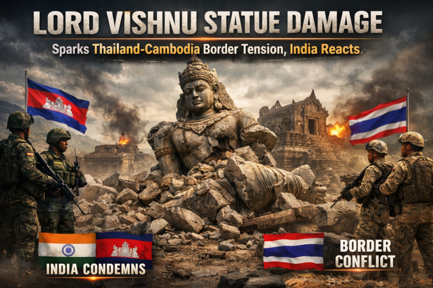 Lord Vishnu statue damage